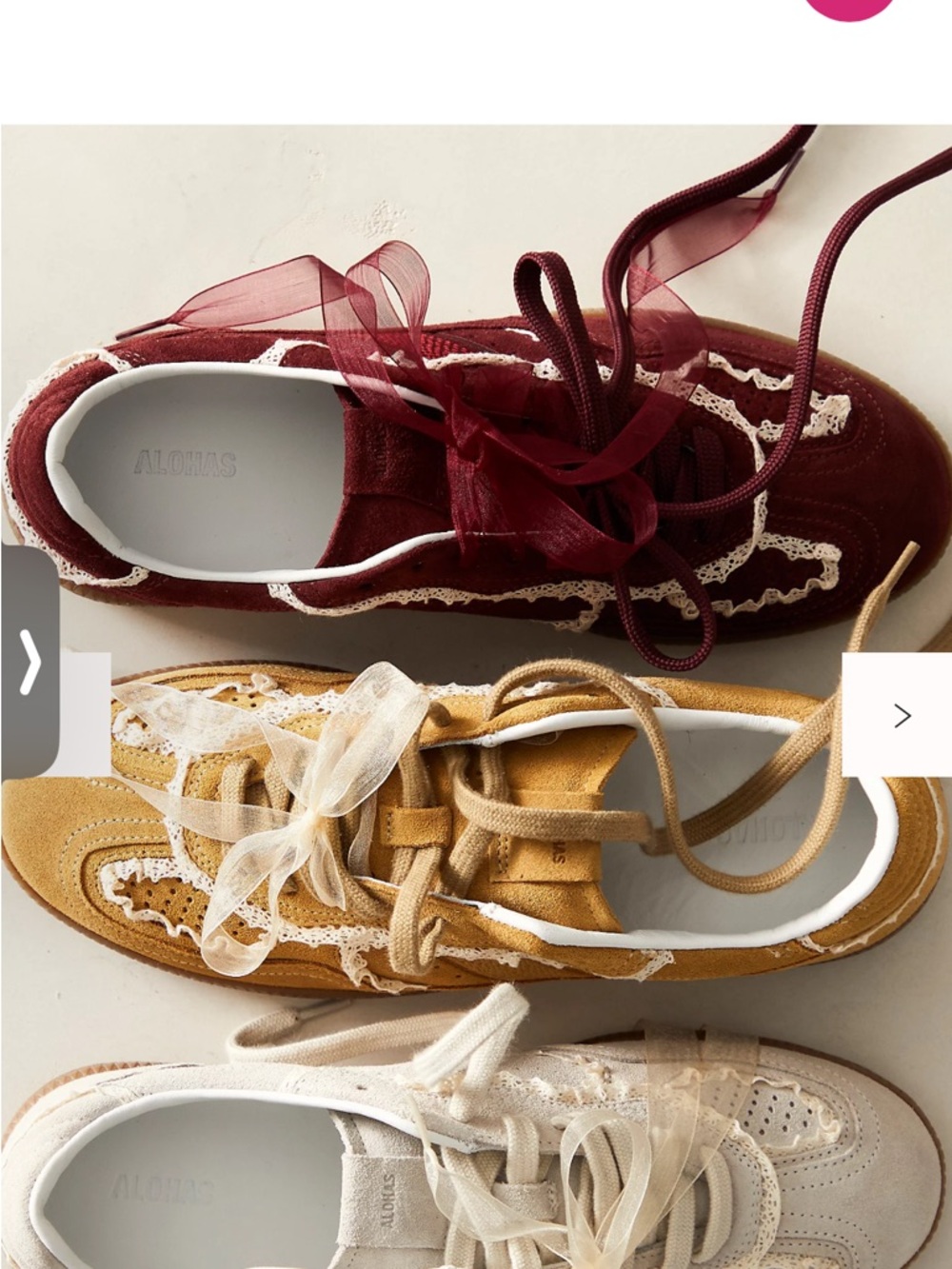 ALOHAS Burgundy Ribbon Suede Sneakers